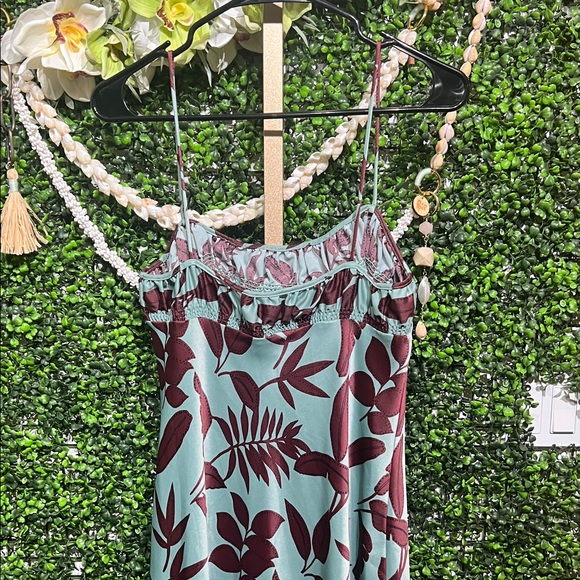 Anthropologie Teal and Burgundy Floral Midi Square Neck Slip Dress size Medium - Picture 9 of 9